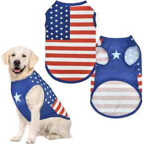 4th of July Dog Costume Patriotic Dog Sleeveless Shirt Dog American Flag Summer Tank Top Mesh Breathable Independence Day Outfits for Large Dog L