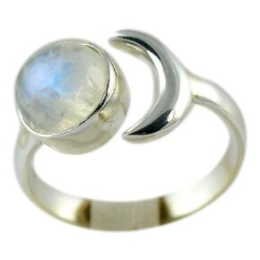 Navya Craft Moonstone Ring, Sterling Silver Crescent Moon Ring for Women, Handmade Adjustable Promise Ring, Natural Rainbow Moonstone Gemstone Jewelry, June Birthstone Gift for her (7)