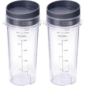 16oz Replacement Cups for Ninja QB3001SS BL660 BL770 Fit Compact Personal Blender, Ninja 16oz Blender Cups Replacement fit Ninja BL780 BL810 BL820 BL830 QB3000 QB3000QBK QB3004, with Lids- 2 Pack