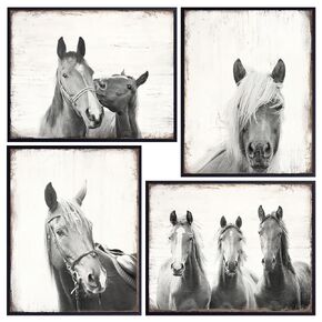 Horse Wall Art Farmhouse Decor - Rustic Farmhouse Style Boho-chic Country Western Bedroom Home Decor Set - Vintage Art Posters for Women, Woman, Girl, Teen, Cowgirl - Retro style Horses Wall Art print