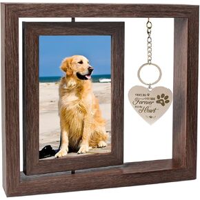 Pet Memorial Gifts for Dogs Cats - Rotating Wooden Picture Frame for 4x6 Photo - Dog Memorial Gifts for Loss of Dog - Loss of Dog Sympathy Gift - Dog Bereavement Remembrance Picture Frame