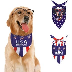 4th of July Dog Bandanas 2PCS, Patriotic Pet Bandana, Triangle Reversible American Flag Bandana, Star Dog & Stripes, XL, Blue