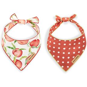 Dog Bandana 2 Pack, Peaches and Dots Set Georgia Peach, Pet Friendly Design, Hair and Water Resistant, Adjustable Dog Scarf for Medium Boy Girl Dog