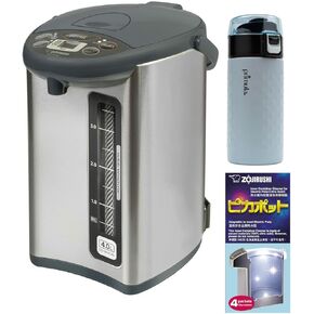 غلاية مياه وسخان مياه Zojirushi CD-WHC40 Micom (135 أونصة، رمادي مقاوم للصدأ) حزمة مع منظف الحاوية الداخلية للأواني الكهربائية CD-K03EJU (4 عبوات) وحزمة أكواب من الفولاذ المقاوم للصدأ (3 قطع) in Kuwait