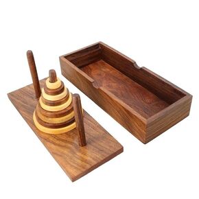 Puzzle Game Wooden Tower of Hanoi 9 Ring Game Best Gift Artisan Crafted (8.7x3.5x1.6 inch)