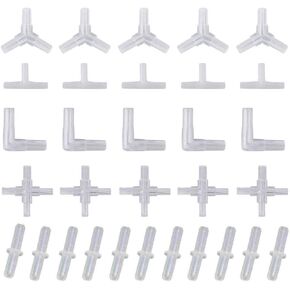 NGe 30 Pieces 4mm/ 3/16" OD Plastic Aquarium Air Line Tubing Connector Splitter, T/Y/L/Cross Shape and 2 Way Connector, for 4mm/ 3/16" ID Air Hose