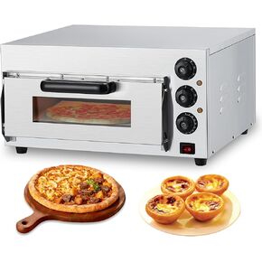 Electric Pizza Oven Countertop, 16 Inch Commercial Pizza Oven with Adjustable Temperature, Oven Light, Pizza Stone and 60 Minute Timer, Indoor Stainless Steel Pizza Maker, 110V/1600W