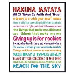 Quotes Wall Decor - Hakuna Matata - Inspirational Gifts for Women, Men, Kids, World Fans - Motivational Wall Art - Decorations - 8x10 print Unframed