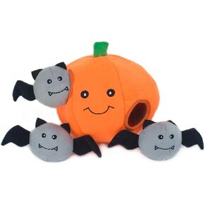 ZippyPaws Burrow- Interactive Dog & Puppy Toys for Boredom, Stimulating Pet Products to Keep them Busy, Hide & Seek Plush Dog Puzzle, Enrichment Squeaky Toy, For Small & Medium Dogs- Pumpkin with Bats