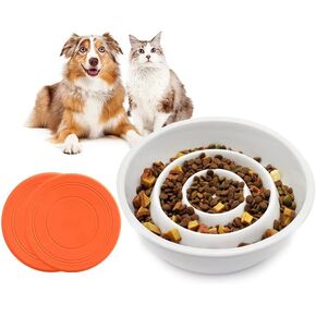 GH Ceramic Slow Feeder Dog Bowl, 3 Cups, 2 Pet Flying Discs Included - Black