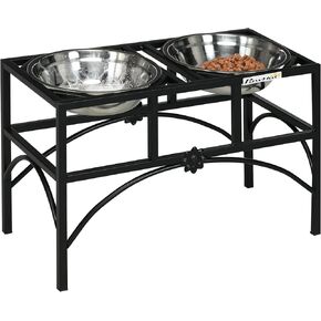 PawHut Elevated Dog Bowls, Double Stainless Steel Heavy Duty Dog Food Bowl Elevated Pet Feeding Station, 14" H