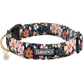 TEEMERRYCA Comfortable Cotton Dog Collars Boy Blue Blueberry Pattern Summer Pet Collar with a Fruit Charm for Male Small Medium Large Dogs, M