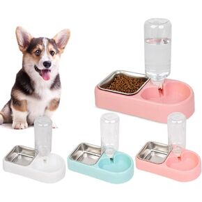 Crate Dog Bowl, Food Water Bowl Set with Automatic Water Dispenser Bottle Detachable Stainless Steel Bowl, Hanging Pet Cage Bowl Food & Water Feeder for Small Dogs Cat, Puppy and Small Animals(White) in Saudi Arabia