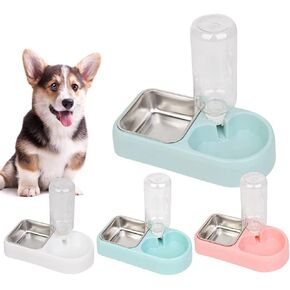 Crate Dog Bowl, Food Water Bowl Set with Automatic Water Dispenser Bottle Detachable Stainless Steel Bowl, Hanging Pet Cage Bowl Food & Water Feeder for Small Dogs Cat, Puppy and Small Animals(White)