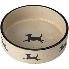 PetRageous 14024 Chasing Dogs Stoneware Dog Food or Water Bowl with 2.5-Cup Capacity 6.25-Inch Diameter by 2-Inch Tall for Small Dogs and Medium Dogs or Cats, Natural