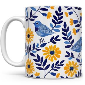 Floral Bird Coffee Mug, Spring Flower Nature Garden Botanical Gift Cup for Mom Friend Coworker Women (15oz)