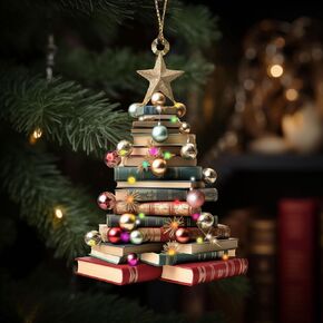 2D Flat Wooden Christmas Books Ornament, Book Lover Christmas Ornament, Book Lover Christmas Gifts, Christmas Book Tree Ornament, Book Club Ornament, Pack of 2