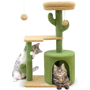 F33 برج قط صغير، 33 بوصة شجرة قطة لطيفة شجرة صبار صغيرة للقطط الداخلية برج قطط مع عمود خدش، جثم علوي مبطن، شقة مريحة، منصة قطيفة كبيرة وكرة معلقة in Kuwait