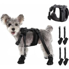 Dog Harness with Detachable Dog Boots,2 in 1 Design Soft Padded Full Body Pet Harness,Reflective Adjustable No Pull Vest Mesh in Vest Harness for Small Medium Large Dog by Pet Supplies