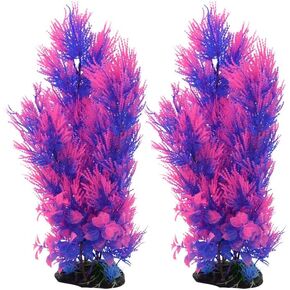 CNZ Aquarium Decor Fish Tank Decoration Ornament Artificial Plastic Plant Green 15.5-inch Pink/Purple, 2-pack