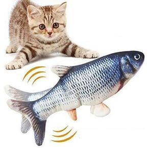 11" Electric Moving Fish Cat Toy Realistic Flopping Catnip Kicker Toy Plush Simulation Wagging Fish Wiggle Interactive Cat Toy Pets Chew Bite Supplies with Motion Sensor, USB Charged, Catnip Pouches