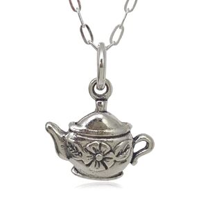 Sterling Silver Tea Pot English Tea Party Charm Necklace, 18"