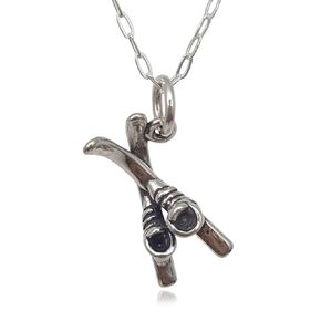 Sterling Silver Snow Skis 3D Charm Necklace, 18"