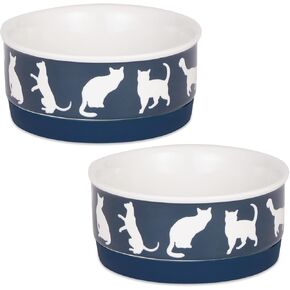 Bone Dry Ceramic Cat Bowls for Food & Water Microwave & Dishwasher Safe, Non-Skid Bottom, Medium Set, 6x2, Rose, 2 Count