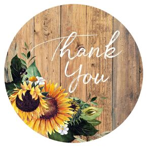 Rustic Sunflowers Thank You Sticker Labels by Adore By Nat - Fall Favors Envelope Seals Party Supplies - Set of 30
