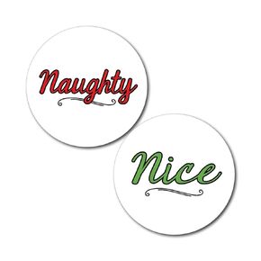 36 2.5-inch Naughty and Nice Christmas Stickers for Ugly Sweater Party - Holiday Red and Green