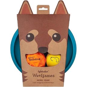 Waboba Woofgames Pet Dog Toys Set - Interactive Boredom Relief Toy Bundle with Rubber Flying Disk & Dog Balls, Throw & Fetch Toys for Puppies & Dogs - Multipack of 3 Toys