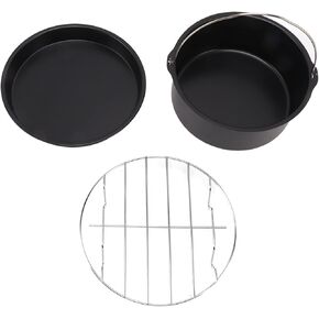 Air Fryer Cake Pan Accessories,Universal Air Fryer Accessories,Stainless Steel Baking Cake Barrel Pizza Pan Grill Nonstick Coating Dishwasher Safe Black(6 inches)