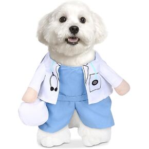 Halloween Dog Doctor Costume Funny Dog Lab Coat Pet Cat Clothes Outfits for Small Medium Puppy Kitten Chihuahua Yorkie Party Cosplay (Doctor, Medium)