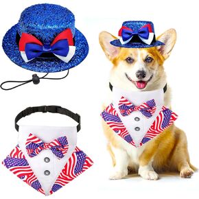 St.Patrick's Day Dog Costume 3Pack Puppy Bandana Top Hat Green Shamrock Bow Tie Collar Adjustable Pet Scarf Formal Tux Clothes Irish Tuxedo Outfits for Dogs Cat Dress (3Pcs Irish Hat Tux Bow, Small)