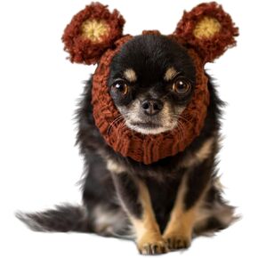 Zoo Snoods Fuzzy Bear Costume - Warm Knit Dog Snood Wrap for Pets, Neck Ear Cover Protection, Halloween Winter (Large)