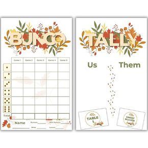 Thanksgiving Bunco Kit- October November Theme - Bunco Score Sheets - Autumn Themed Bunco - Scorecards - Tally Sheets - Ghost Player - Bunco Babes - Bunco Game Kit for Game Night Party - Fall Bunco