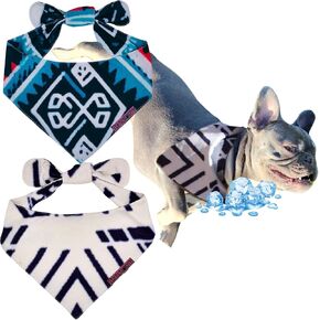 Cooling Dog Bandana, Puppies Dog Products, Dog Supplies, Puppy Essentials, Reversible, Breathable Microfiber, Shaped for Pets, All Breeds, Adjustable, Aztec Blue & White 2-Pack (Large)