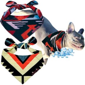 Cooling Dog Bandana, Puppies Dog Products, Dog Supplies, Puppy Essentials, Reversible, Breathable Microfiber, Shaped for Pets, All Breeds, Adjustable, Aztec Blue & White 2-Pack (Large)