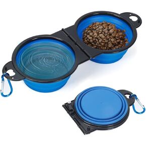 Silicone Collapsible Dog Bowls for Travel, Portable Pet Water and Food Dish, Foldable Dog Cat Accessories for Camping (Blue)