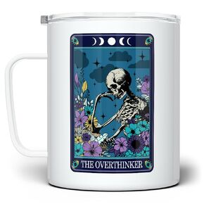 Loftipop The Overthinker Tarot Card Insulated Travel Tumbler Coffee Mug, Funny Witchy Skeleton Sarcastic Cup for Friend Coworker Women (18oz)