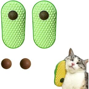 2 Pcs Catnip Balls for Cats,Cat Wiper Catnip Balls That Stick on Wall, Cat Massager 2 Massagers and 4 Balls (green)