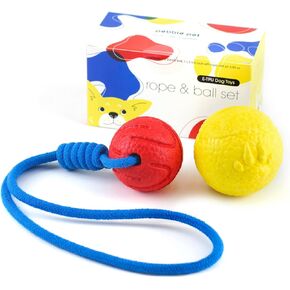 Dog Toy Ball Set, 3in Fetch Ball, 2.5in Ball on Rope, Durable E-TPU Material, High Bounce, Eye-Catching Colors, Lightweight, Floatable, Dog Training Toy Starter Kit, for breeds 20-80 lbs