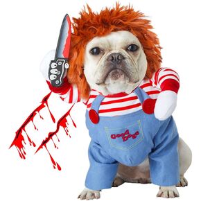 Pet Deadly Doll Dog Costume, Funny Halloween Chucky Costumes Cute Dog Clothes Party Cosplay Costume for Small Medium Large Dogs Cats Puppy, Holiday Dress Up Cool Dog Outfit Scary Spooky Kitty Apparel