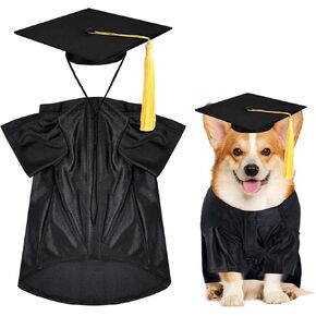 Dog Graduation Cap and Gown, Dogs Cats Graduation Holiday Halloween Costume Accessory(Black,Medium)