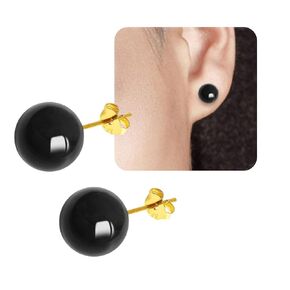 Jade Green Stud Earrings, Natural Round Beaded Agate Emerald Garnet Obsidian Gemstone Ear Studs Ball Jade Jewelry Gift, Green 8mm