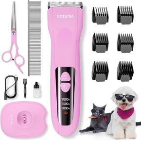 Dog Grooming Clippers - Low Noise Electric Dog Hair Trimmer Cordless Rechargeable Pet Clippers, 3 Speeds Dog Grooming Kit for Small Dogs Cats - Pink