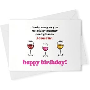 snarky birthday card/doctors say as you get older you need glasses/wine birthday card/funny birthday card for her/for friend [01025] in Saudi Arabia