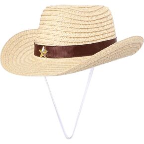 Straw Dog Cowboy Hat Dog Cowboy Costume Summer Halloween Costumes for Small Pet Dogs Cat Party Accessories