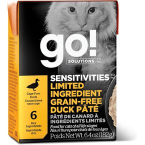 GO! SOLUTIONS Sensitivities Limited Ingredient Wet Cat Food - Grain Free Duck Pâté - Complete & Balanced Nutrition for All Life Stages, 6.4oz