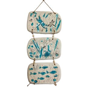 Handmade Ceramic Decorations for hanging on the wall, paintings with 3 themes, aquatic, terrestrial and aerial, textured and glazed ceramic, for Living Room, Bedroom, Kitchen, Home Decor